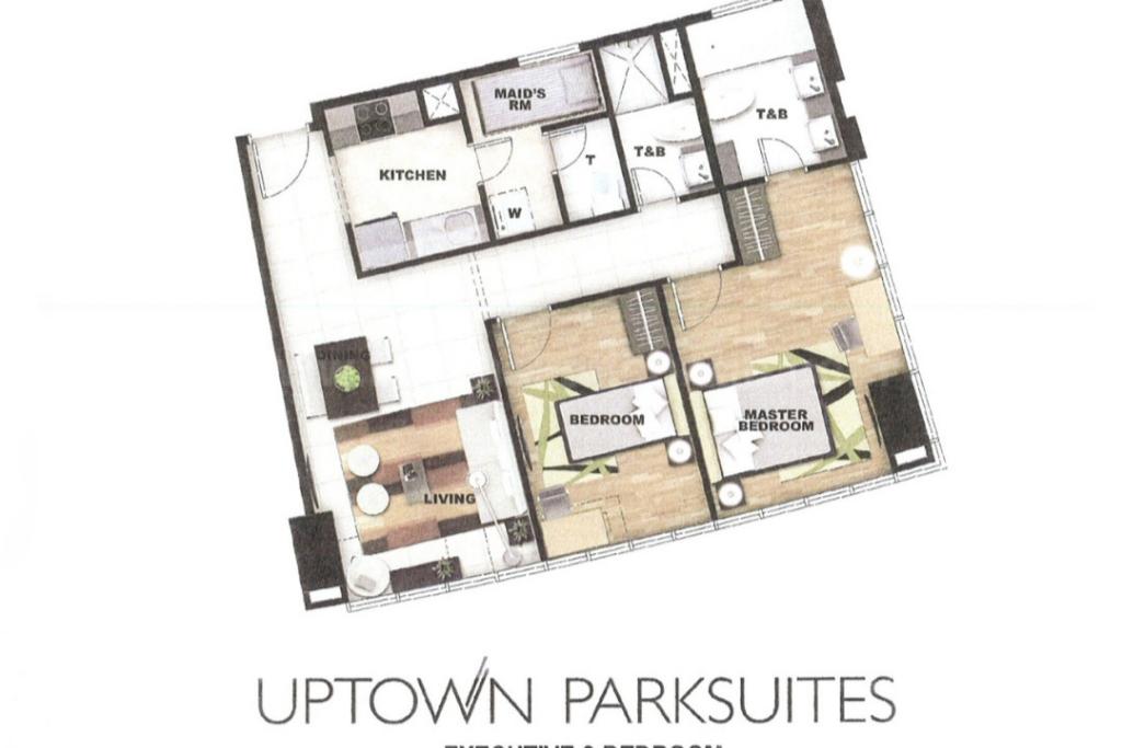 Floor plan of executive 2-bedroom condo unit at Uptown Parksuites tower 1