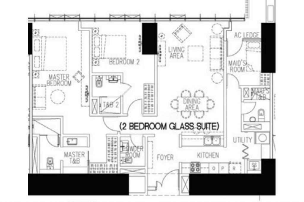 Floor plan of 2-bedroom condo unit at Park Central Towers South tower
