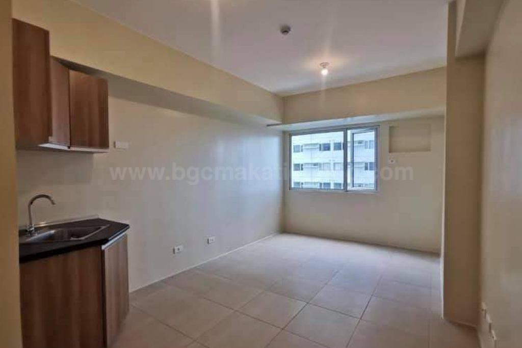 Living and kitchen areas of studio Avida Towers One Union Place tower 3