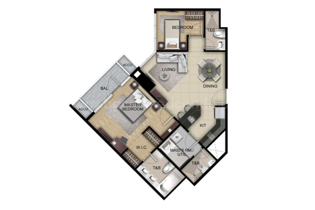 Floor plan of 2-bedroom condo unit at Uptown Parksuites tower 2