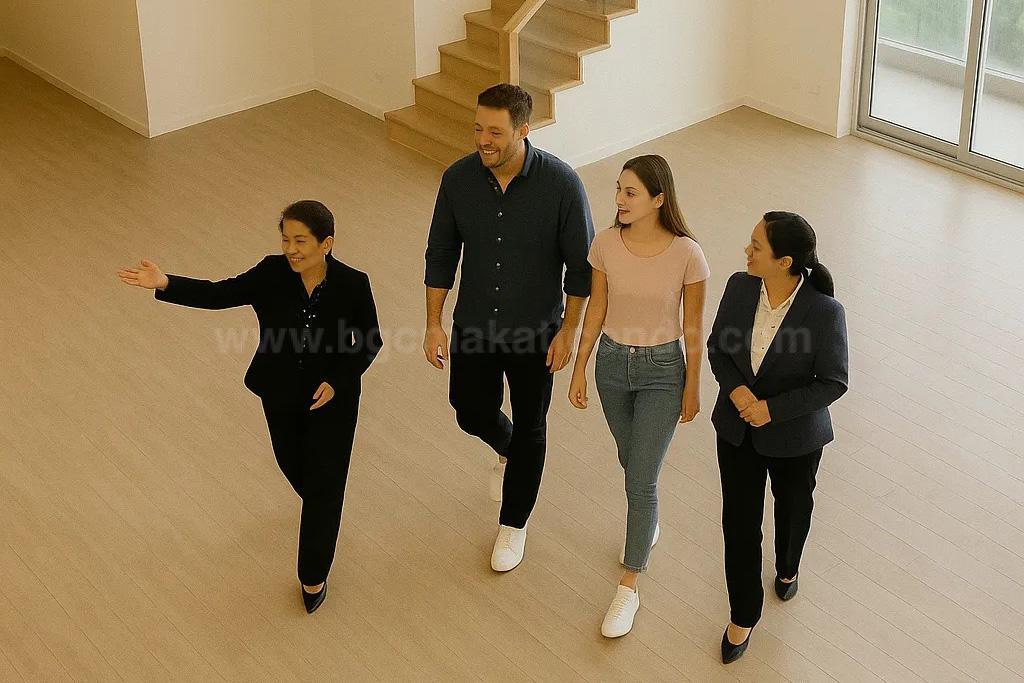 Client tour of bi-level condo with licensed brokers