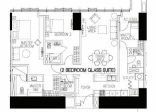 Floor plan of 2-bedroom condo unit at Park Central Towers South tower