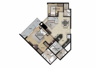 Floor plan of 2-bedroom condo unit at Uptown Parksuites tower 2