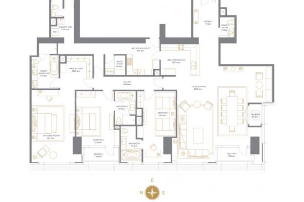 Floor plan of 3-bedroom condo unit at Horizon Homes
